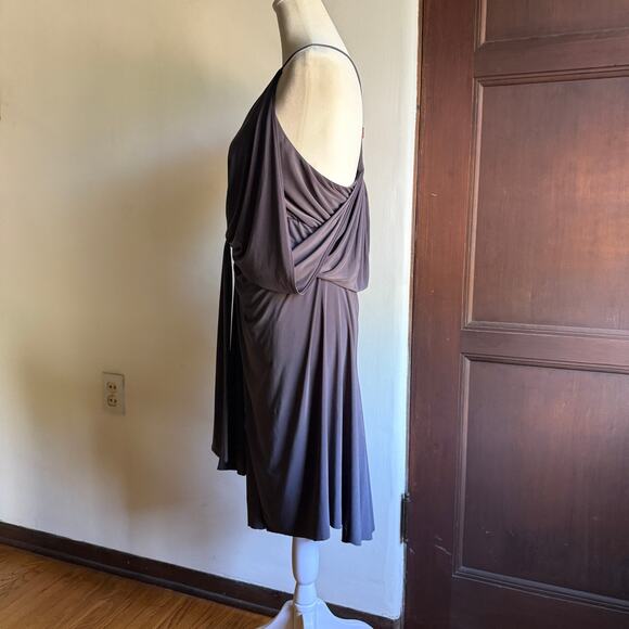 MISA Los Angeles | Dark Gray Domino Draped Knot front Cocktail Dress | Medium - Picture 4 of 7